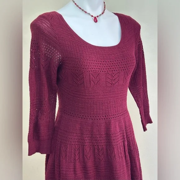 AEO American Eagle Outfitters 3/4 Sleeve, Burgundy, Knitted Dress Sz. L - Picture 4 of 14